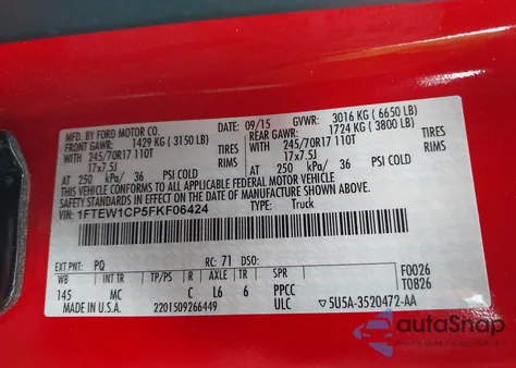 2015 Ford F-150 Xlt из США, поврежденный, VIN 1FTEW1CP5FKF06424